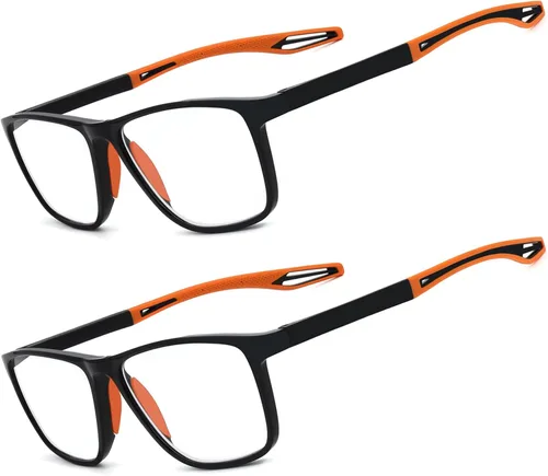 Miniatura 12 de Paquete de 2 lentes de lectura para hombres, lectores de estilo deportivo con bloqueo de luz azul y filtro antideslumbrante, lentes ligeras