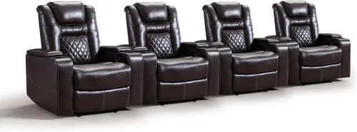 Miniatura 14 de CANMOV Silla reclinable eléctrica con puertos USB y portavasos, asiento de cine en casa de cuero transpirable con almacenamiento oculto en el brazo