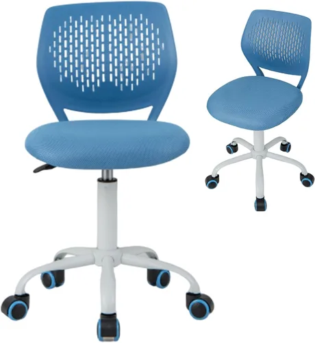 MEDIMALL Silla de escritorio para niños, silla de oficina ergonómica azul para niños de 8 a 12 años con soporte lumbar, silla de escritorio para