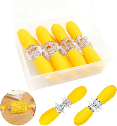 Miniatura 8 de 16 unidades/8 pares de soportes de maíz negro – soportes de mazorca de maíz de acero inoxidable, brochetas de diseño entrelazado para cocinar