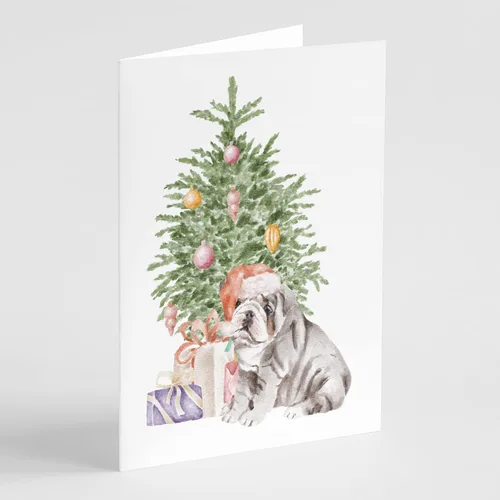 Miniatura 28 de Caroline's Treasures CK8213GCA7P Bulldog, Bulldog Inglés #2 - Tarjetas de felicitación y sobres de árbol de Navidad, paquete de 8 tarjetas en blanco