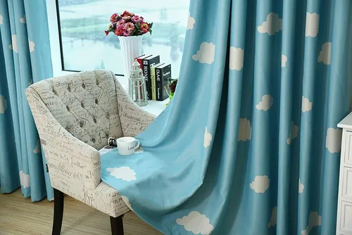 Miniatura 6 de GYROHOME Cortina de nube azul y blanca con ojales en la parte superior, aislamiento térmico, oscurecimiento de habitación, ahorro de ruido