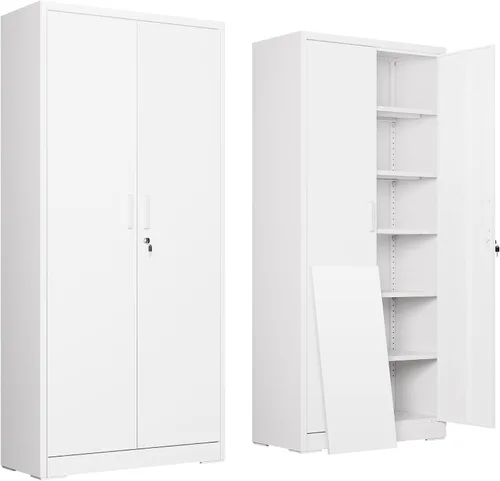 DEVAISE Gabinete de almacenamiento de garaje, gabinete de almacenamiento de metal, archivador de acero con cerradura, blanco para el hogar, oficina,