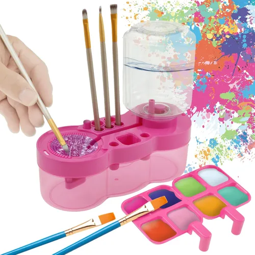 Miniatura 8 de Limpiador de pinceles, herramienta de limpieza de pinceles de circulación de agua con bandeja de pintura, enjuague limpiador de pinceles con drenaje
