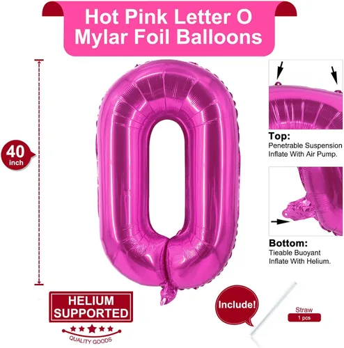 Miniatura 2 de Lovoir Globos grandes de 40 pulgadas de color rosa intenso con la letra O de gran tamaño, globo de helio de aluminio de Mylar para decoración