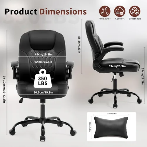 Miniatura 2 de Silla ejecutiva de oficina Nexthro de PU, silla de oficina de cuero con ruedas, silla giratoria de 360° con brazos acolchados, silla ergonómica