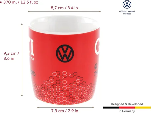 Miniatura 3 de BRISA VW Collection - Taza de cerámica para café, té y capuchino, diseño GTI Golf (12.5 fl oz/12.5 fl oz/GTI The Legend/rojo)