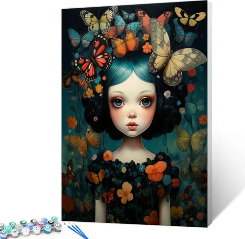 Miniatura 17 de Exquisitas muñecas y mariposas DIY pintura por números para adultos principiantes, estilo único, pintura de flores por número sobre lienzo con Obras