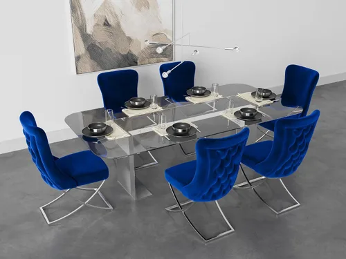 Miniatura 6 de Ottomanson Royal - Juego de 2 sillas de comedor tapizadas de microfibra copetuda, montadas, patas de metal plateado, marco de madera de haya