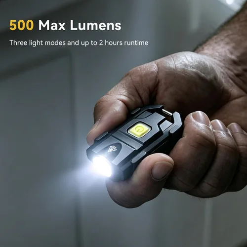 Miniatura 2 de lexall Linterna LED pequeña, paquete de 2 mini llaveros brillantes de 500 lúmenes, luces de bolsillo recargables USB con 3 modos de luces compactas