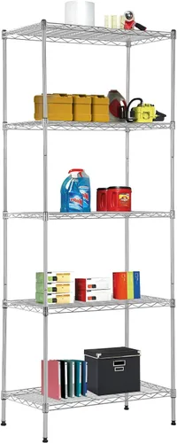 Miniatura 17 de BestOffice Estantes de almacenamiento de alambre de 5 niveles con ruedas 14x30x60 Cromo Estantes ajustables Estante de metal resistente
