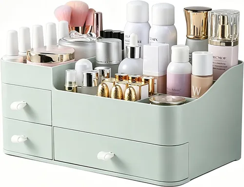 Miniatura 10 de Organizador de maquillaje blanco para tocador, con 3 cajones, gran capacidad, ideal para maquillaje, cosméticos, cuidado de la piel, adecuado