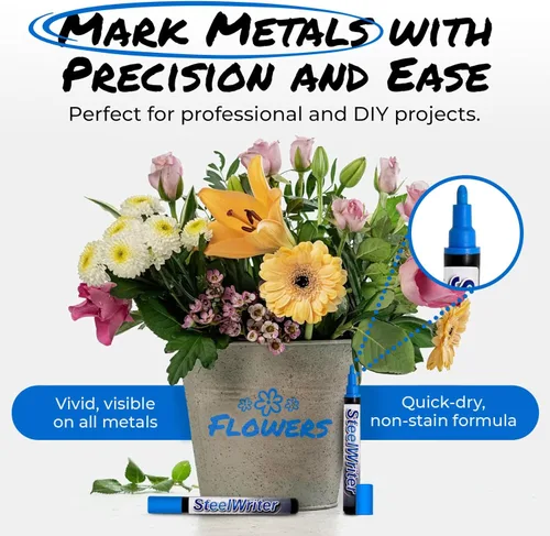Miniatura 2 de Marcador industrial para escribir y dibujar en acero y metales, marcadores de pintura extraíbles lavables, pintura metálica de borrado húmedo, Azul