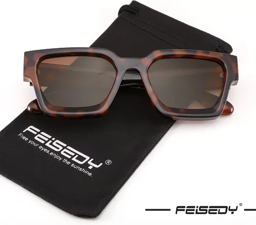 Miniatura 63 de FEISEDY Gafas de sol cuadradas retro de los años 90 para mujeres y hombres, gafas de sol rectangulares gruesas de moda con protección UV400 B2385