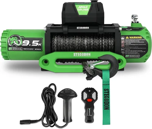 Cabrestante eléctrico de 9500 libras, cabrestante de 12 V con cuerda sintética, cabrestante para remolque de coche con guía Hawse verde, control
