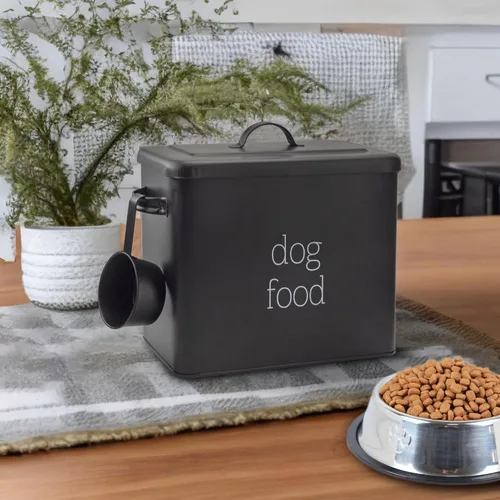 Miniatura 2 de AuldHome Design - Contenedor retro para comida de perro (negro); contenedor de almacenamiento moderno de estilo granja para comida de mascotas