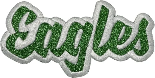 Miniatura 42 de (2 x 4 pulgadas) Eagles, espíritu de equipo, bordado, parche para planchar (sarga blanca/contorno verde)