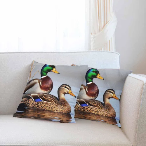 Miniatura 2 de Juego de 2 almohadas decorativas cuadradas con diseño de pato y pato verde para nadar en el lago para sofá y cama, para mujeres, hombres, niños