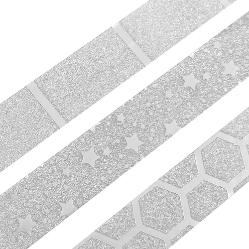 Miniatura 3 de allydrew Cintas adhesivas Washi con purpurina y brillo (juego de 3), estrellas plateadas con purpurina