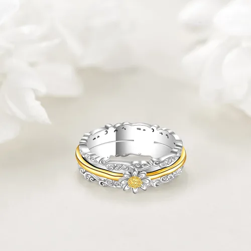 Miniatura 11 de VONALA Anillos giratorios de plata esterlina 925 con diseño de filigrana y girasol, cruz, piedra lunar, ágata musgo, anillos giratorios