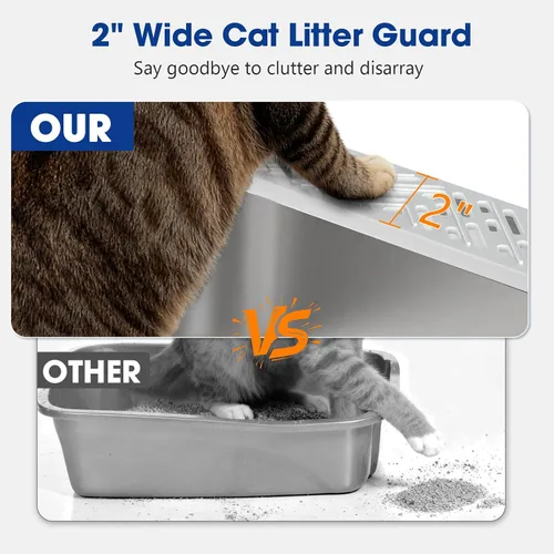Miniatura 2 de Caja de arena de acero inoxidable con tapa, cajas de arena de metal para gatos de alta cara cerrada para gatos pequeños y gatos lesionados, conejo