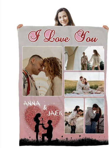 Miniatura 18 de Manta de collage de fotos personalizada, manta de franela suave, regalos para seres queridos 4 Fotos con texto