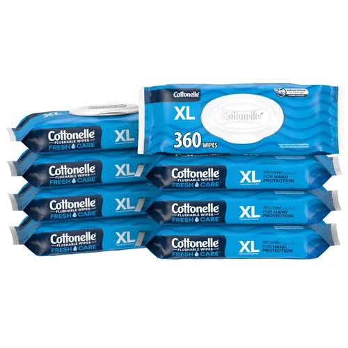 Cottonelle XL Toallitas húmedas desechables, Toallitas para adultos grandes, 8 paquetes de tapa abatible, 45 toallitas por paquete (360 toallitas en
