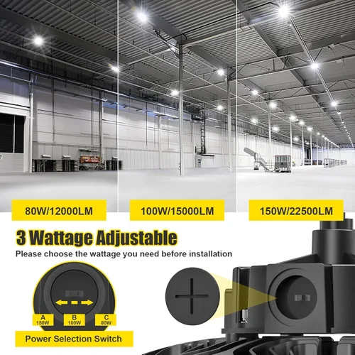 Miniatura 3 de BBESTLED Luz LED UFO de 480 V de alta bahía – 150 W/100 W/80 W de potencia ajustable, 22500 lm 5000 K ultra brillante, 0-10 V regulable, iluminación