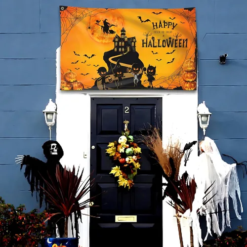 Miniatura 3 de Bandera de Halloween de 3 x 5 pies para exteriores, grande de doble cara, banderas americanas de Halloween para casa, interior, jardín, patio, Negro