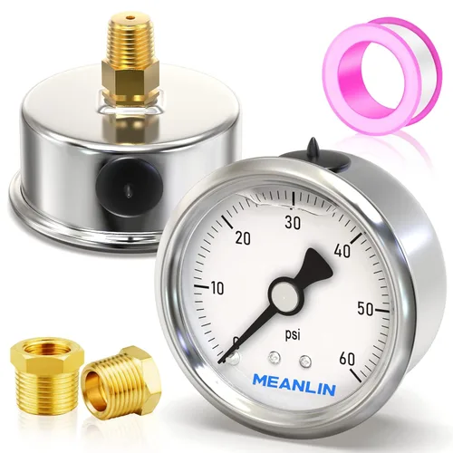 Miniatura 11 de MEANLIN MEASURE - Manómetro de acero inoxidable, relleno de líquido, esfera con cara de 2.5 pulgadas, NPT de 1/4 de pulgada, agua, aceite y gas