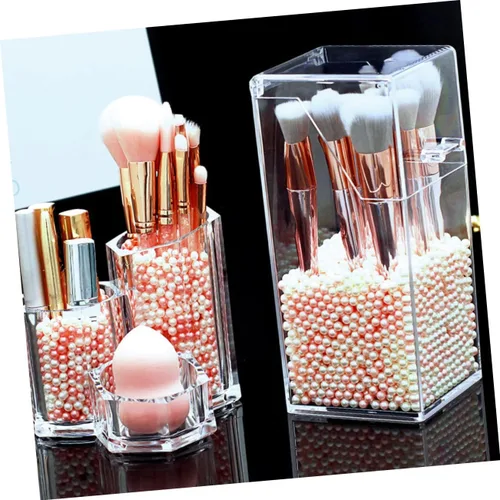 Miniatura 5 de FOMIYES 1 juego de recipientes de almacenamiento de brochas de maquillaje acrílicas con tapa a prueba de polvo, cubo duradero para organización