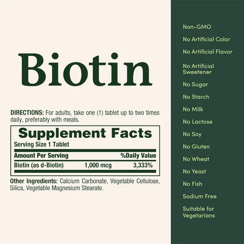 Miniatura 5 de Nature's Bounty Biotina, Apoya el metabolismo para la energía y la salud del cabello, la piel y las uñas, 1000 mcg, 100 tabletas