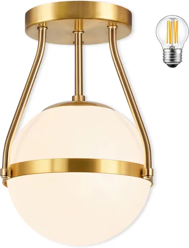 Miniatura 20 de Bagood Lámpara de techo semiempotrada con forma de globo de mediados de siglo, moderna lámpara de techo de globo de 6" con pantalla de vidrio
