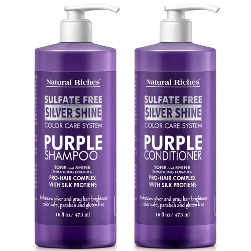 Miniatura 7 de Natural Riches Juego de champú y acondicionador morado para cabello rubio, plateado y gris, sin sulfatos, seguro para el color, elimina los tonos