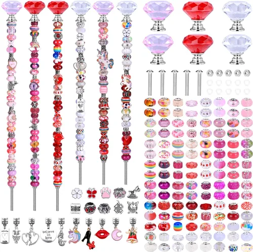 Miniatura 8 de Kit de 158 piezas de varitas de hadas de bricolaje para jardín, múltiples esquemas de color con cuentas europeas, cristales y puntas de diamante
