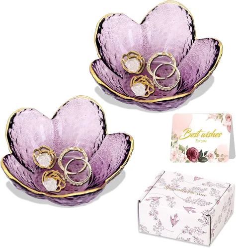 Miniatura 14 de Regalos para mujeres, plato para baratijas con flores, plato para joyería de vidrio rosa, soporte para anillos, bandeja de joyería, decoración