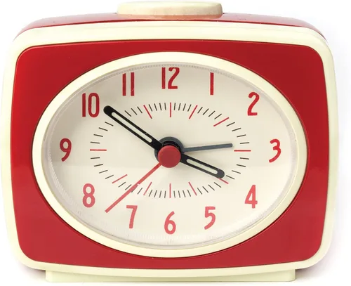 Miniatura 2 de Kikkerland Pequeño reloj despertador analógico retro clásico estilo vintage, movimiento de cuarzo, agujas que brillan en la oscuridad