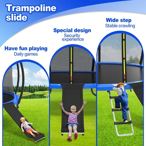 Miniatura 3 de polwkscas - Tobogán universal para cama elástica con región de amortiguación, accesorio de trampolín de acero resistente, ideal para niños o niños