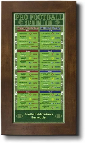 Miniatura 10 de Rastreador de lista de deseos de estadios de fútbol, marco gris de madera de granero, 13.5 pulgadas x 23.5 pulgadas, pin your football stadium