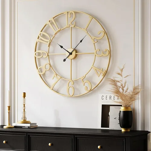Miniatura 47 de Reloj de pared negro de 16 pulgadas decorativo, moderno reloj de metal para sala de estar, funciona con pilas, silencioso, sin tictac, números