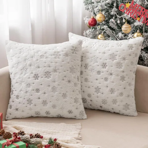 Miniatura 8 de MIULEE - Juego de 2 fundas de cojín decorativas de Navidad, hechas de piel sintética suave con copos de nieve plateados y brillantina, para Verde