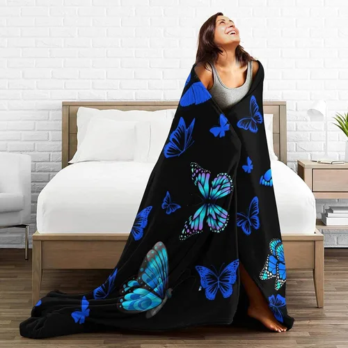 Miniatura 6 de Manta suave y cálida de mariposa azul, manta de cama ligera de franela de forro polar, regalo para niñas, niños, hombres y mujeres, silla, sofá, 50