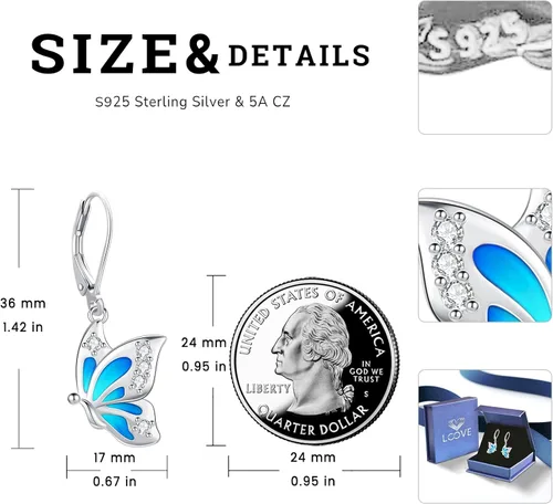 Miniatura 200 de Aretes colgantes de plata de ley con diseño de árbol de la vida, flor, abeja, animales, gato, colibrí, piedra lunar, turquesa, aretes con cierre