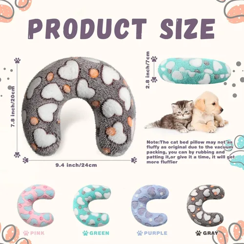 Miniatura 2 de Sweetude 4 almohadas para gatos, cama de cachorro, mullidas y calmantes para mascotas, regalos suaves con forma de media rosquilla en forma de U