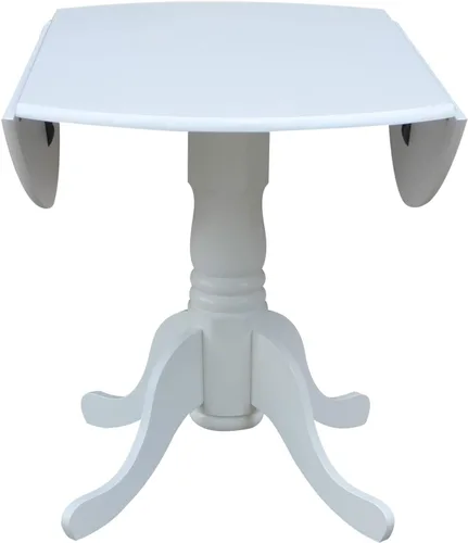 Miniatura 9 de IC International Concepts, mesa de comedor redonda de 42" con pedestal y dos alas plegables, madera maciza, Parawood resistente, color blanco