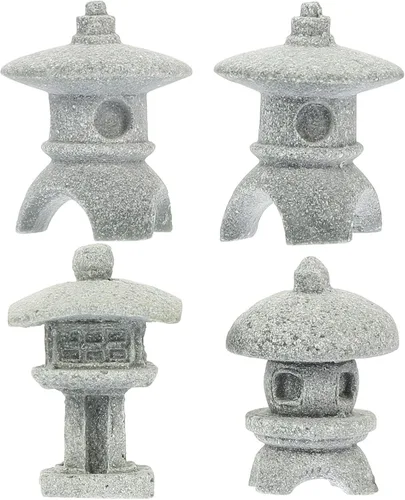 Yardwe Juego de 4 mini estatuas de pagoda japonesas para jardín zen, micro paisaje, decoración interior y exterior, 1.25 x 0.82 x 0.82 pulgadas