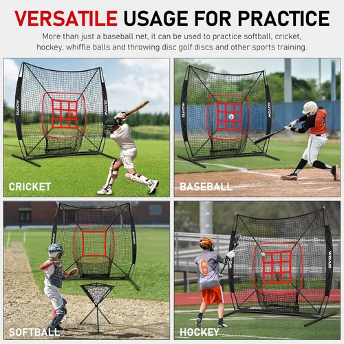 Miniatura 7 de Red de 7x7 pies de béisbol para bateo, lanzamiento y golpeo, red de sóftbol con zona de golpeo, base, carro de pelotas, equipo de entrenamiento