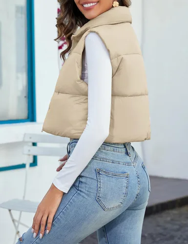 Miniatura 3 de PEHMEA Chaleco acolchado para mujer, cuello alto, ligero, sin mangas, con cremallera, chaleco de abrigo