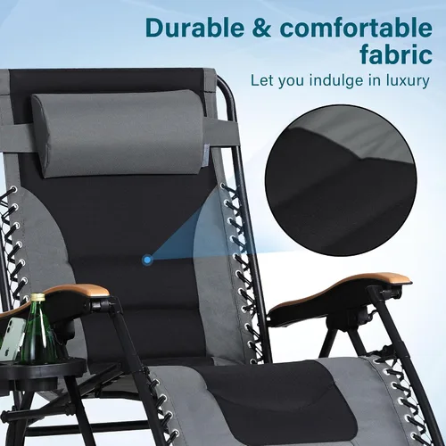 Miniatura 6 de MFSTUDIO Sillas Zero Gravity, silla reclinable de gran tamaño para patio, silla plegable acolchada con bandeja portavasos, soporta 400 libras