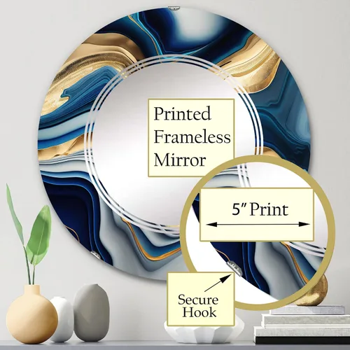 Miniatura 3 de DesignQ Modern wall mirror, Oval Modern mirror, Round Blue bathroom mirror, Abstract Transitional vanity mirror Vibrant Agate in Blue and Gold II